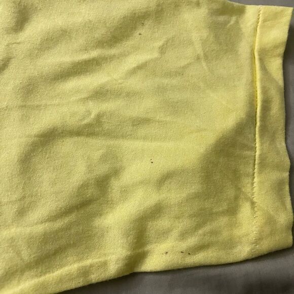 80s vintage custom canary yellow Hanes Fifty-Fifty tee shirt with splash print - Picture 7 of 12